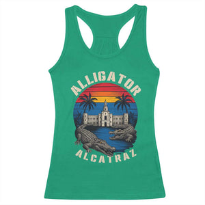 Alligator Alcatraz Political Racerback Tank Top Florida Prison State Retro Sunset TS02 Irish Green Print Your Wear