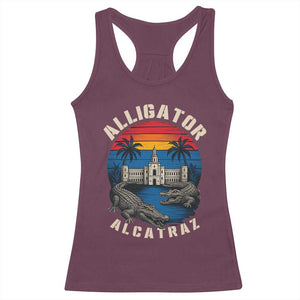 Alligator Alcatraz Political Racerback Tank Top Florida Prison State Retro Sunset TS02 Maroon Print Your Wear