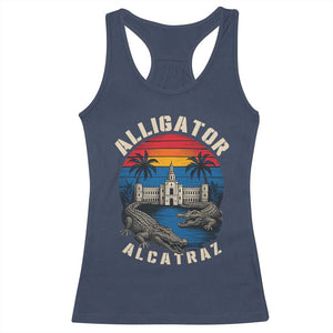 Alligator Alcatraz Political Racerback Tank Top Florida Prison State Retro Sunset TS02 Navy Print Your Wear