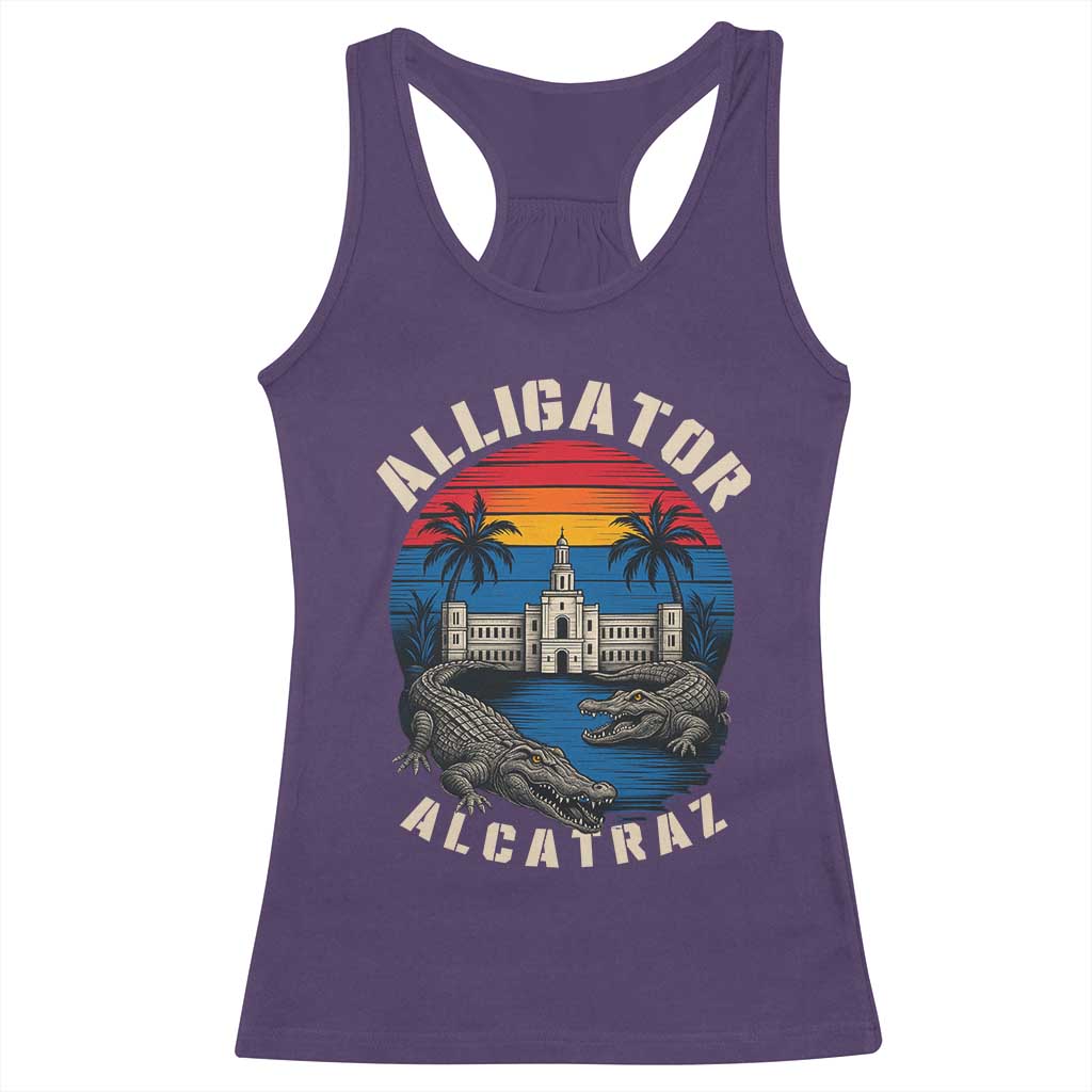Alligator Alcatraz Political Racerback Tank Top Florida Prison State Retro Sunset TS02 Purple Print Your Wear