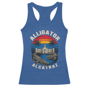 Alligator Alcatraz Political Racerback Tank Top Florida Prison State Retro Sunset TS02 Royal Blue Print Your Wear