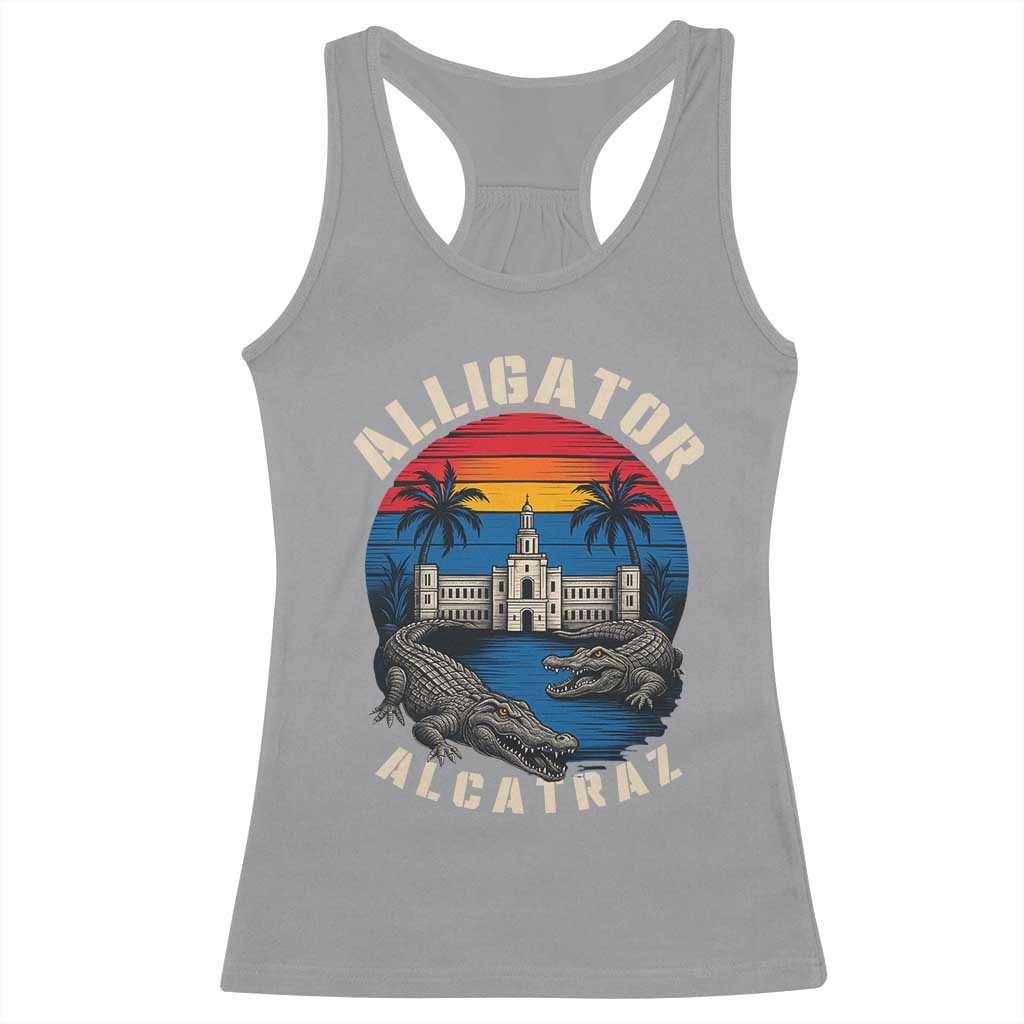 Alligator Alcatraz Political Racerback Tank Top Florida Prison State Retro Sunset TS02 Sport Gray Print Your Wear