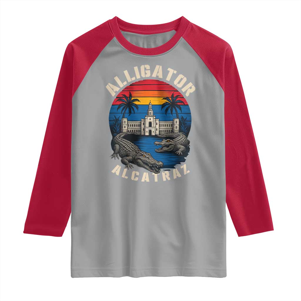 Alligator Alcatraz Political Raglan Shirt Florida Prison State Retro Sunset TS02 Sport Gray Red Print Your Wear