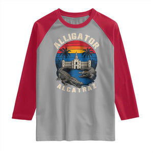 Alligator Alcatraz Political Raglan Shirt Florida Prison State Retro Sunset TS02 Sport Gray Red Print Your Wear