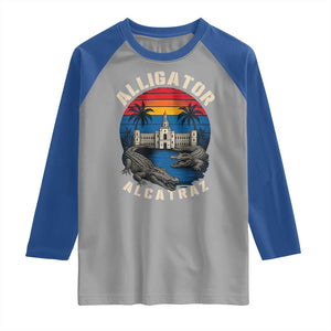 Alligator Alcatraz Political Raglan Shirt Florida Prison State Retro Sunset TS02 Sport Gray Royal Print Your Wear