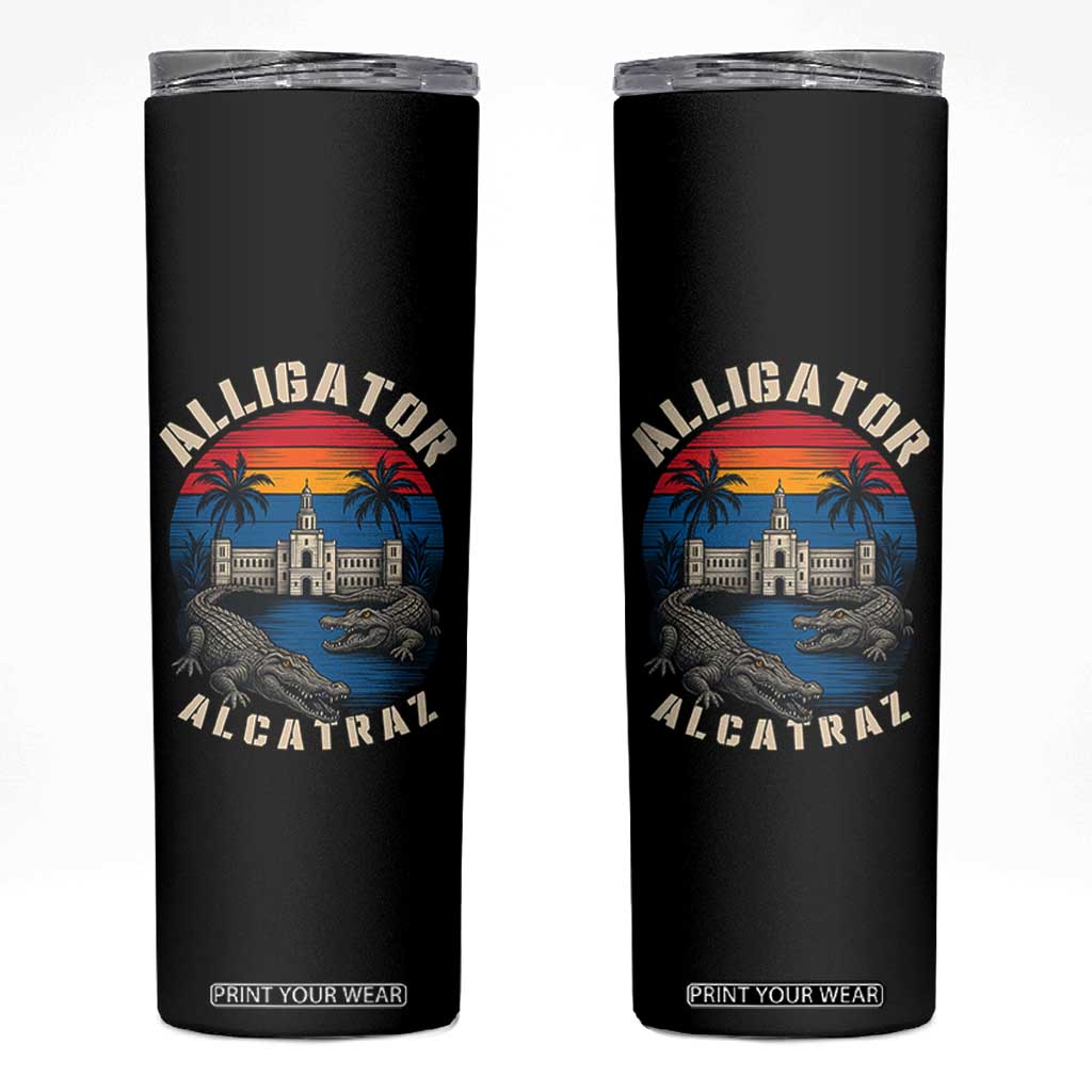 Alligator Alcatraz Political Skinny Tumbler Florida Prison State Retro Sunset TS02 Black Print Your Wear
