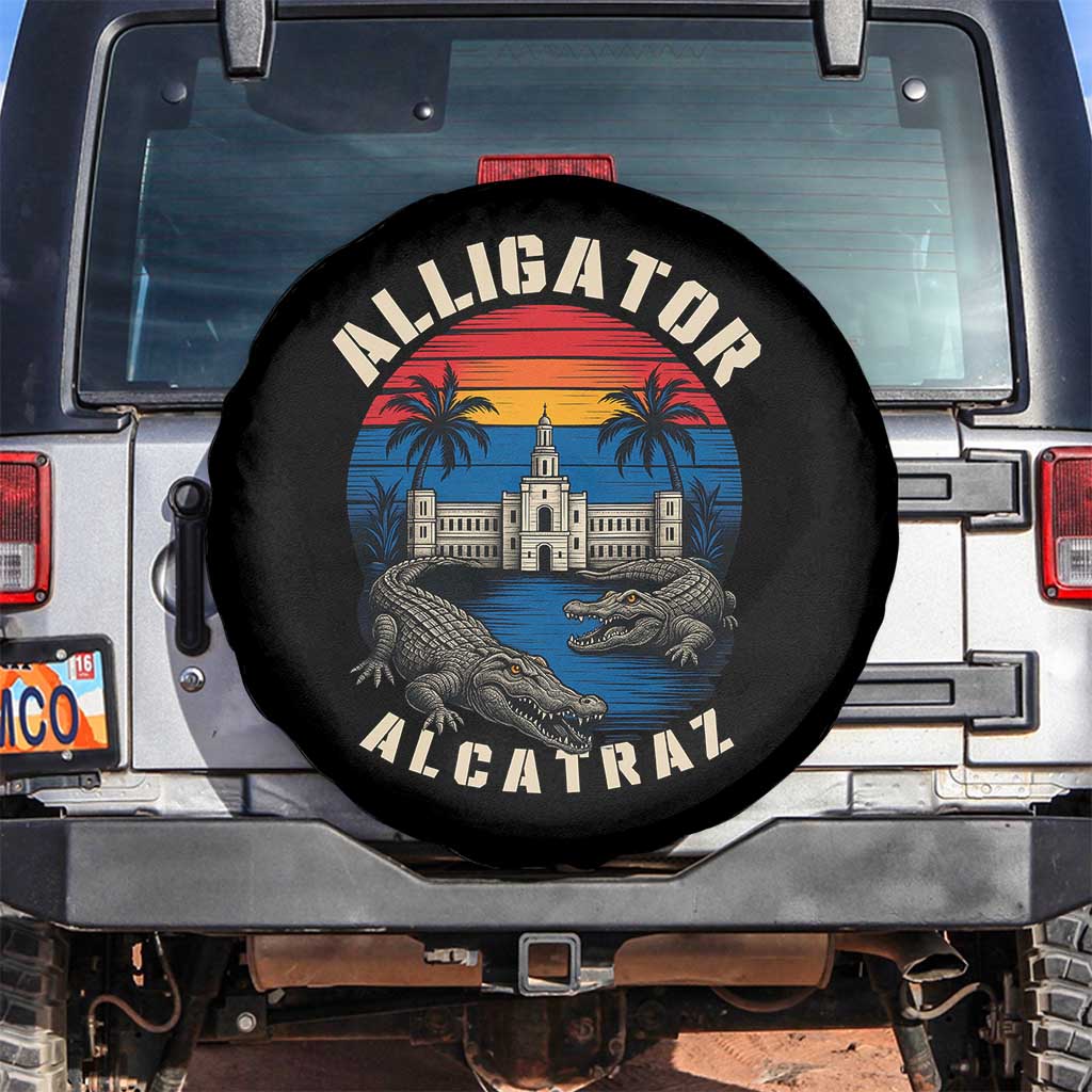 Alligator Alcatraz Political Spare Tire Cover Florida Prison State Retro Sunset TS02 No hole Black Print Your Wear