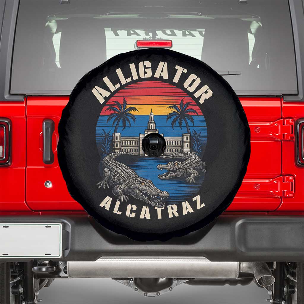 Alligator Alcatraz Political Spare Tire Cover Florida Prison State Retro Sunset TS02 Black Print Your Wear