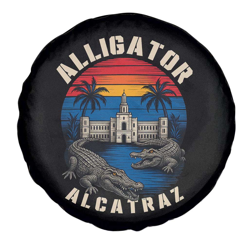 Alligator Alcatraz Political Spare Tire Cover Florida Prison State Retro Sunset TS02 Print Your Wear