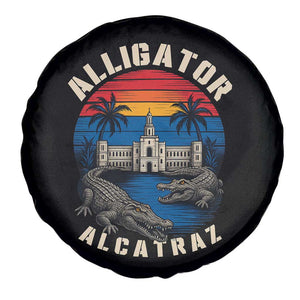 Alligator Alcatraz Political Spare Tire Cover Florida Prison State Retro Sunset TS02 Print Your Wear
