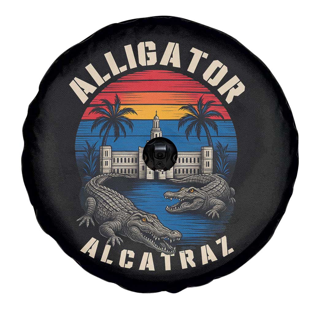 Alligator Alcatraz Political Spare Tire Cover Florida Prison State Retro Sunset TS02 Print Your Wear
