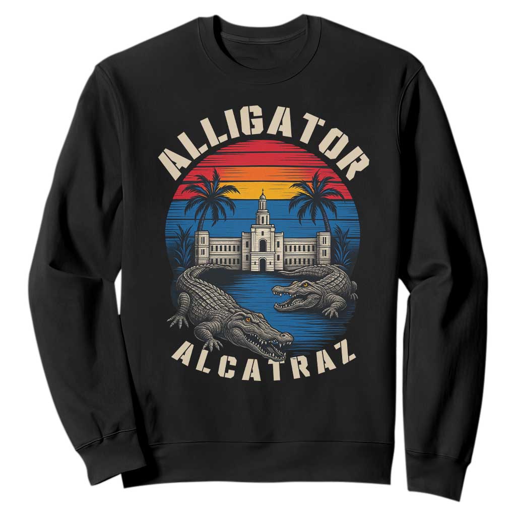 Alligator Alcatraz Political Sweatshirt Florida Prison State Retro Sunset TS02 Black Print Your Wear