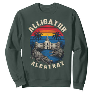 Alligator Alcatraz Political Sweatshirt Florida Prison State Retro Sunset TS02 Dark Forest Green Print Your Wear