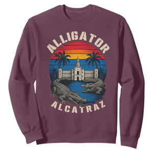 Alligator Alcatraz Political Sweatshirt Florida Prison State Retro Sunset TS02 Maroon Print Your Wear