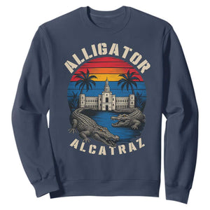 Alligator Alcatraz Political Sweatshirt Florida Prison State Retro Sunset TS02 Navy Print Your Wear