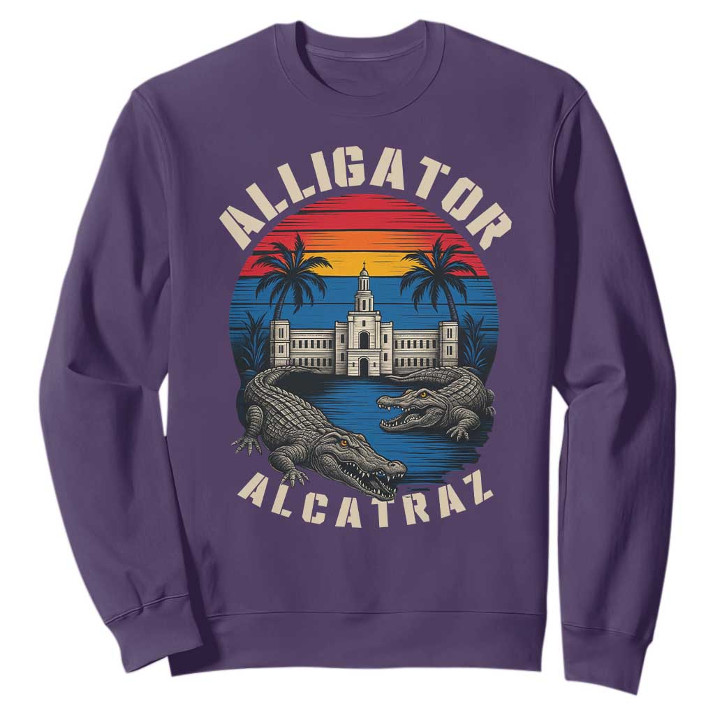 Alligator Alcatraz Political Sweatshirt Florida Prison State Retro Sunset TS02 Purple Print Your Wear