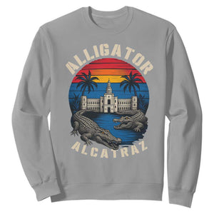 Alligator Alcatraz Political Sweatshirt Florida Prison State Retro Sunset TS02 Sport Gray Print Your Wear