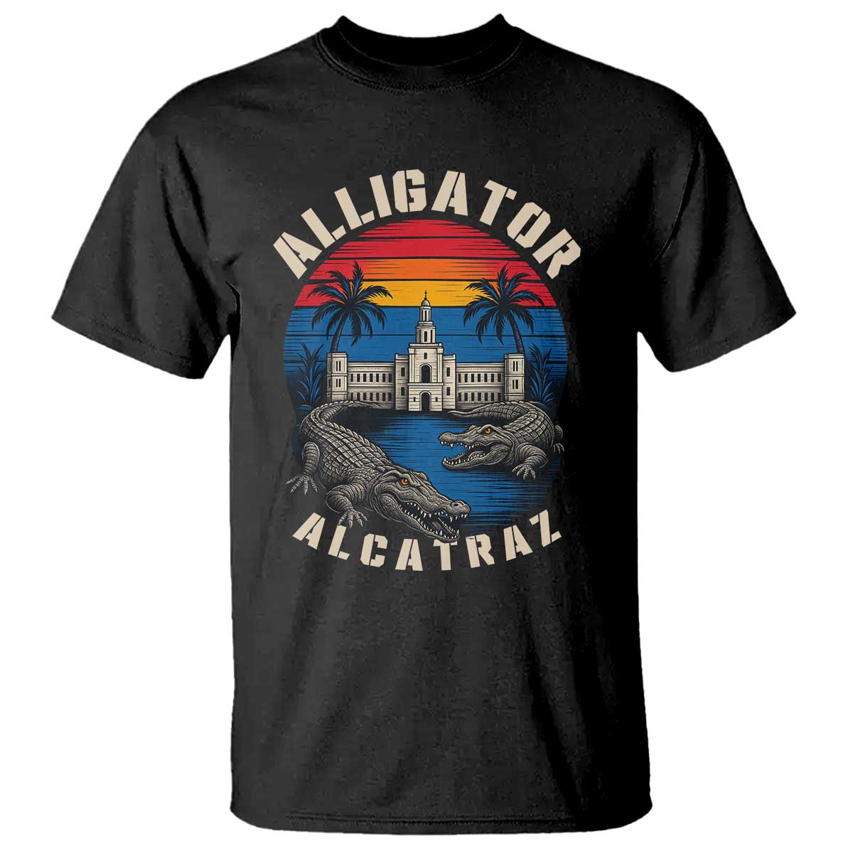 Alligator Alcatraz Political T Shirt Florida Prison State Retro Sunset TS02 Black Print Your Wear