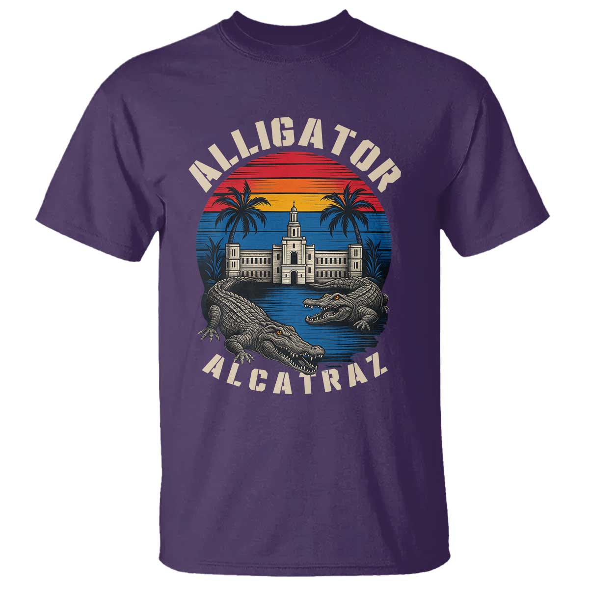 Alligator Alcatraz Political T Shirt Florida Prison State Retro Sunset TS02 Purple Print Your Wear