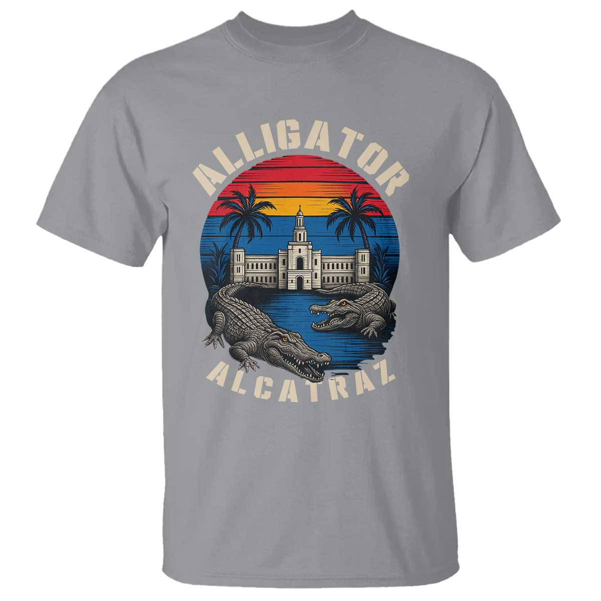 Alligator Alcatraz Political T Shirt Florida Prison State Retro Sunset TS02 Sport Gray Print Your Wear