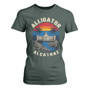 Alligator Alcatraz Political T Shirt For Women Florida Prison State Retro Sunset TS02 Dark Forest Green Print Your Wear