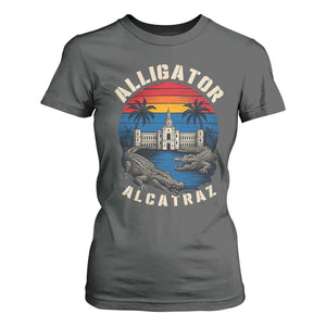 Alligator Alcatraz Political T Shirt For Women Florida Prison State Retro Sunset TS02 Dark Heather Print Your Wear