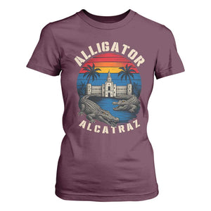 Alligator Alcatraz Political T Shirt For Women Florida Prison State Retro Sunset TS02 Maroon Print Your Wear