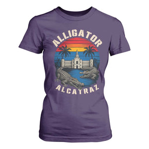 Alligator Alcatraz Political T Shirt For Women Florida Prison State Retro Sunset TS02 Purple Print Your Wear