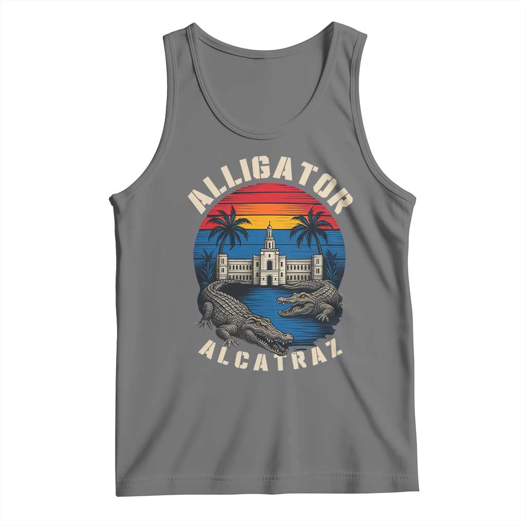 Alligator Alcatraz Political Tank Top Florida Prison State Retro Sunset TS02 Black Heather Print Your Wear