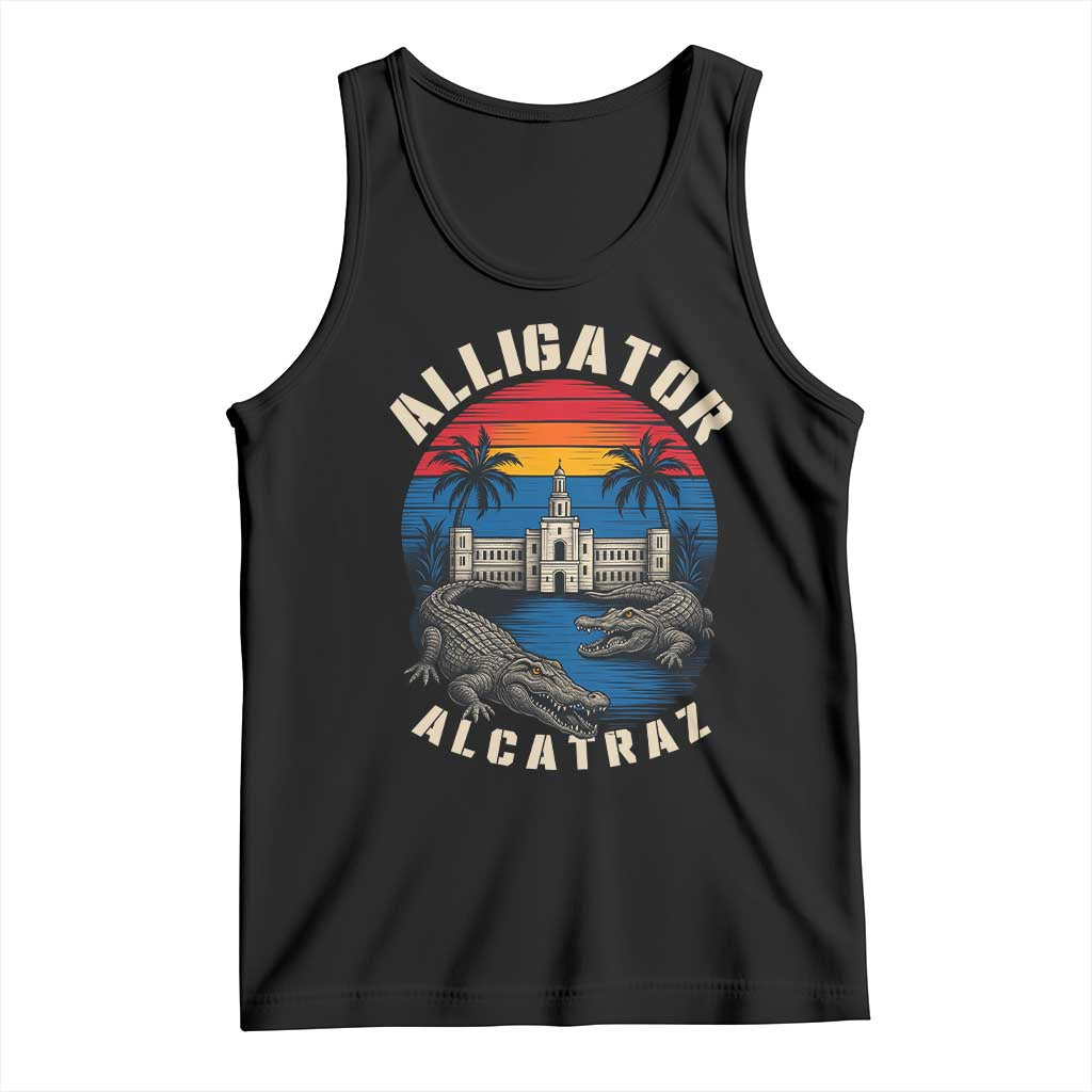 Alligator Alcatraz Political Tank Top Florida Prison State Retro Sunset TS02 Black Print Your Wear