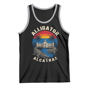 Alligator Alcatraz Political Tank Top Florida Prison State Retro Sunset TS02 Black Athletic Heather Print Your Wear