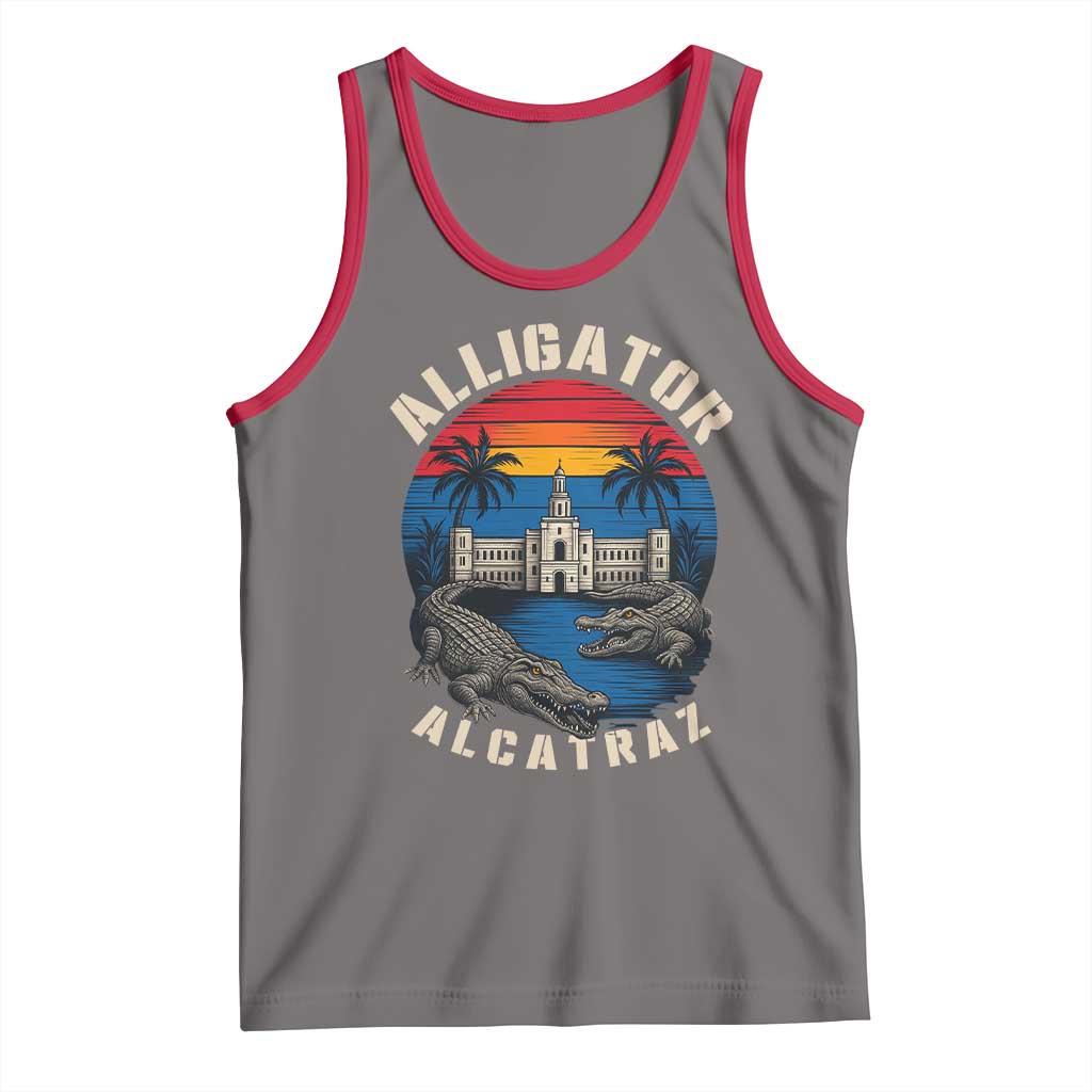 Alligator Alcatraz Political Tank Top Florida Prison State Retro Sunset TS02 Deep Heather Red Print Your Wear