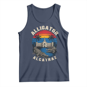 Alligator Alcatraz Political Tank Top Florida Prison State Retro Sunset TS02 Navy Print Your Wear