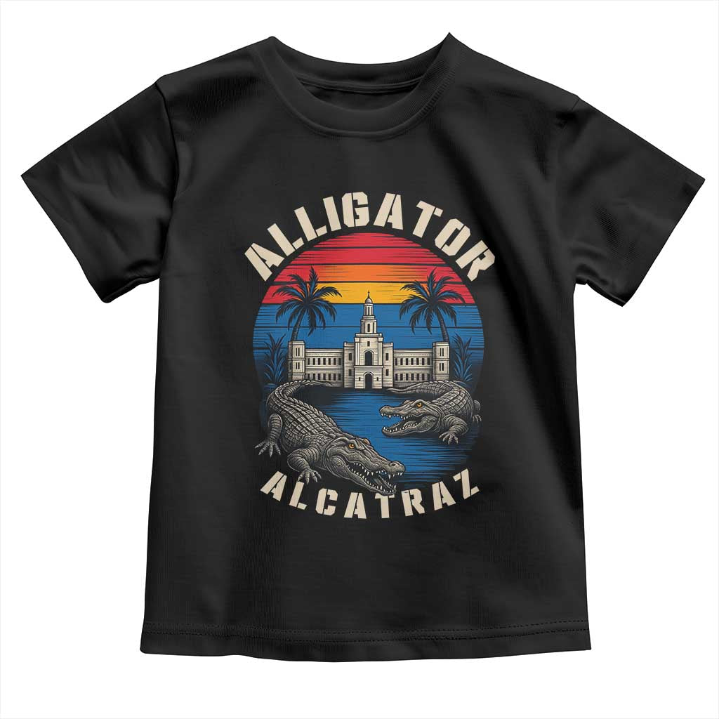 Alligator Alcatraz Political Toddler T Shirt Florida Prison State Retro Sunset TS02 Black Print Your Wear