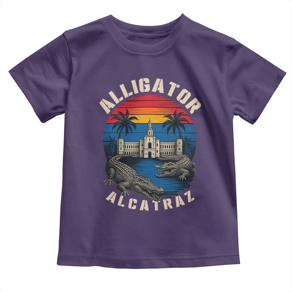 Alligator Alcatraz Political Toddler T Shirt Florida Prison State Retro Sunset TS02 Purple Print Your Wear
