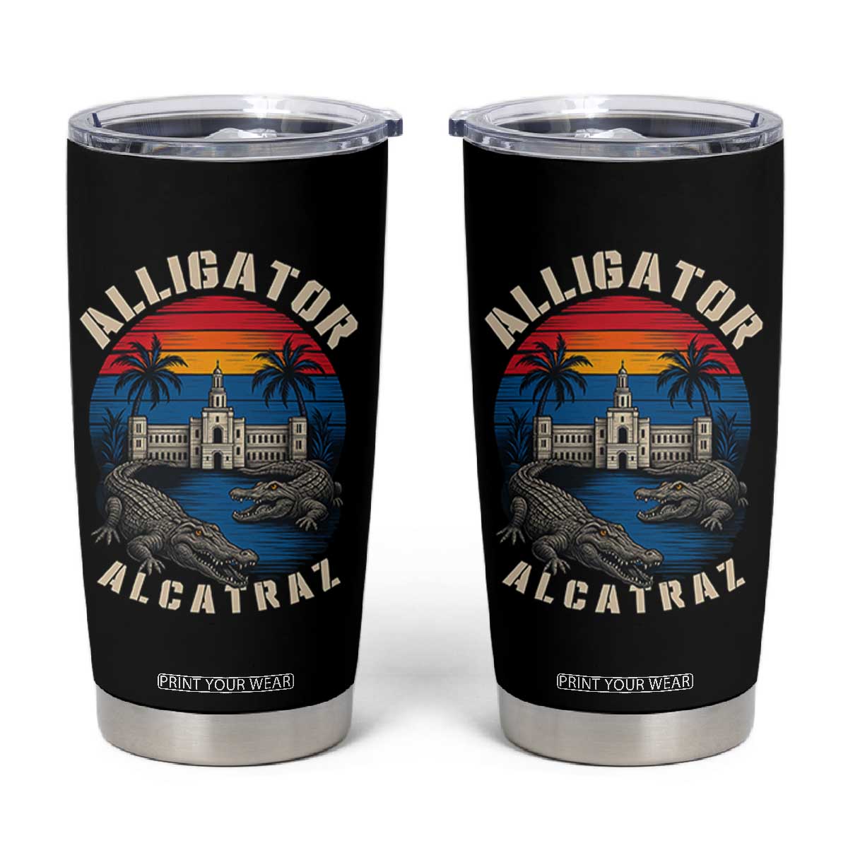 Alligator Alcatraz Political Tumbler Cup Florida Prison State Retro Sunset TS02 Black Print Your Wear