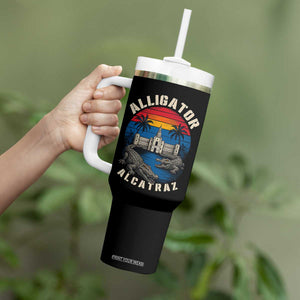 Alligator Alcatraz Political Tumbler With Handle Florida Prison State Retro Sunset TS02 Print Your Wear