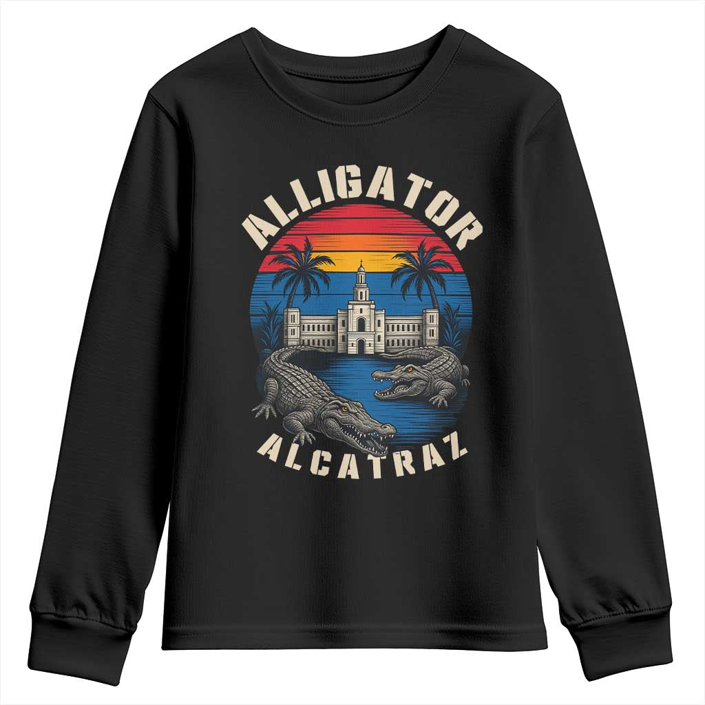 Alligator Alcatraz Political Youth Sweatshirt Florida Prison State Retro Sunset TS02 Black Print Your Wear
