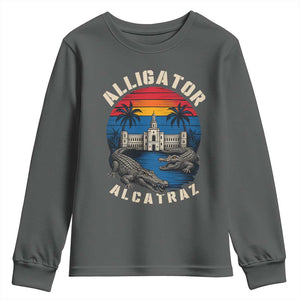 Alligator Alcatraz Political Youth Sweatshirt Florida Prison State Retro Sunset TS02 Dark Heather Print Your Wear