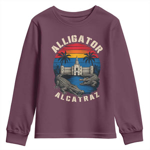 Alligator Alcatraz Political Youth Sweatshirt Florida Prison State Retro Sunset TS02 Maroon Print Your Wear