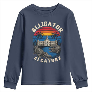 Alligator Alcatraz Political Youth Sweatshirt Florida Prison State Retro Sunset TS02 Navy Print Your Wear
