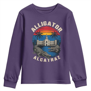 Alligator Alcatraz Political Youth Sweatshirt Florida Prison State Retro Sunset TS02 Purple Print Your Wear