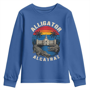 Alligator Alcatraz Political Youth Sweatshirt Florida Prison State Retro Sunset TS02 Royal Blue Print Your Wear
