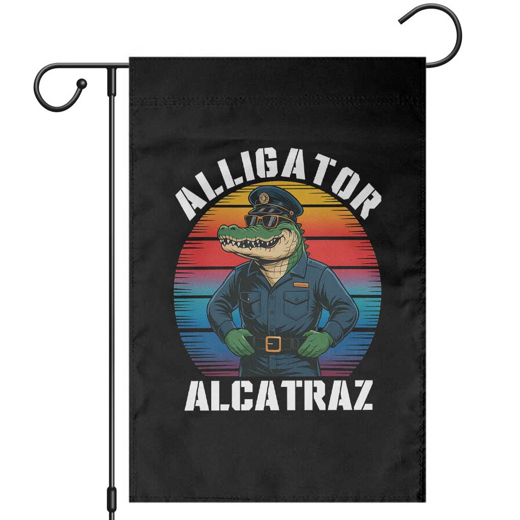 Alligator Alcatraz Florida Garden Flag Funny Gator Cop Political Humor Retro Sunset TS02 Black Print Your Wear