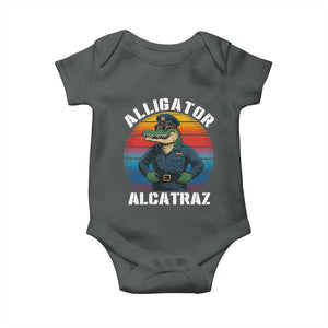 Alligator Alcatraz Florida Baby Onesie Funny Gator Cop Political Humor Retro Sunset TS02 Dark Heather Print Your Wear