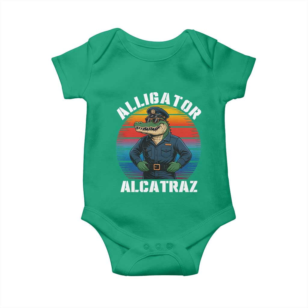 Alligator Alcatraz Florida Baby Onesie Funny Gator Cop Political Humor Retro Sunset TS02 Irish Green Print Your Wear