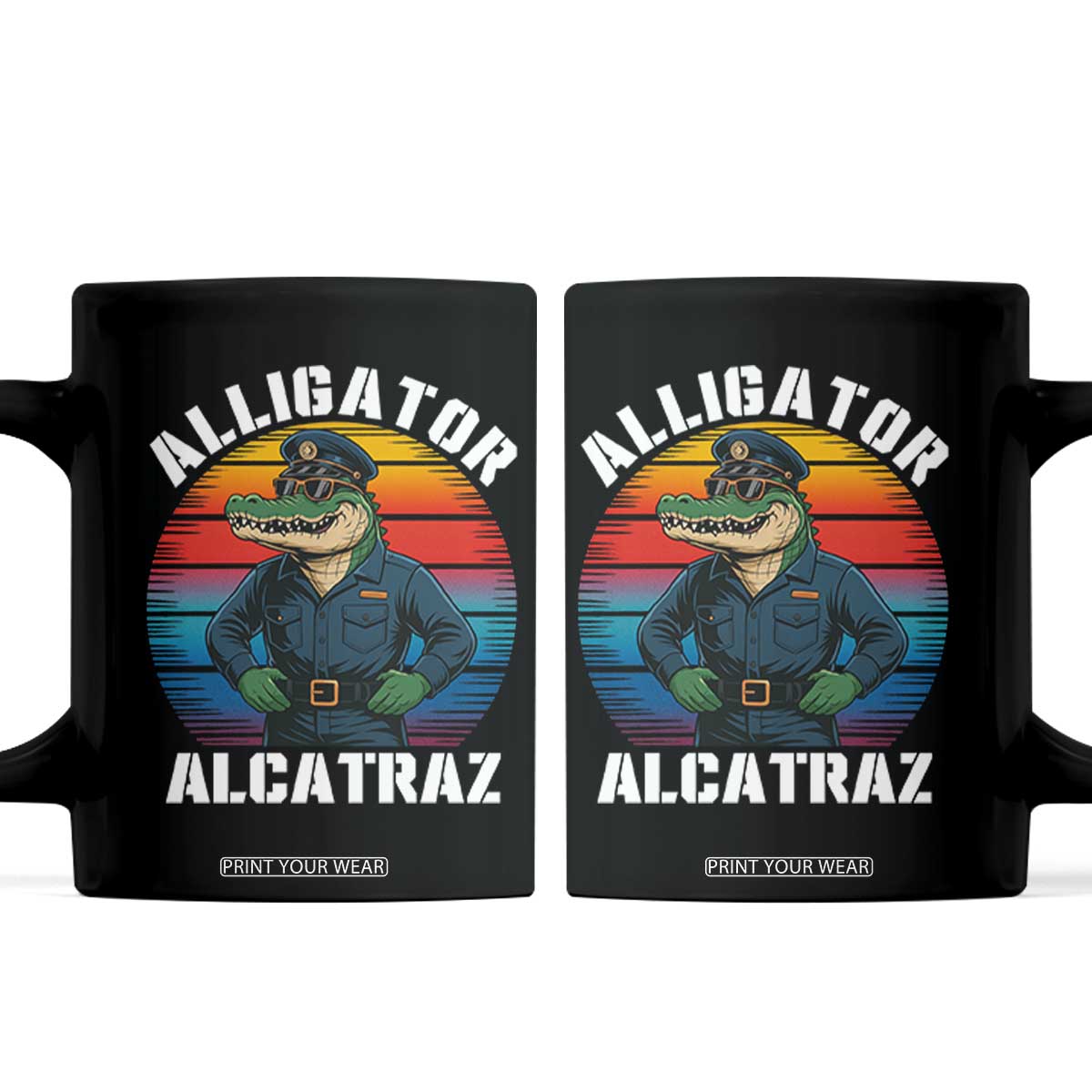 Alligator Alcatraz Florida Coffee Mug Funny Gator Cop Political Humor Retro Sunset TS02 Black Print Your Wear
