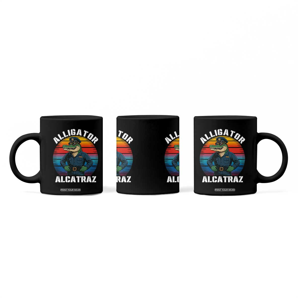 Alligator Alcatraz Florida Coffee Mug Funny Gator Cop Political Humor Retro Sunset TS02 Print Your Wear