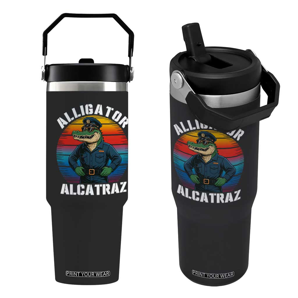 Alligator Alcatraz Florida Flip Straw Tumbler Funny Gator Cop Political Humor Retro Sunset TS02 One Size: 30 oz Black Print Your Wear