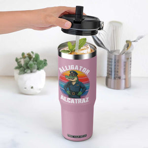 Alligator Alcatraz Florida Flip Straw Tumbler Funny Gator Cop Political Humor Retro Sunset TS02 One Size: 30 oz Light Pink Print Your Wear
